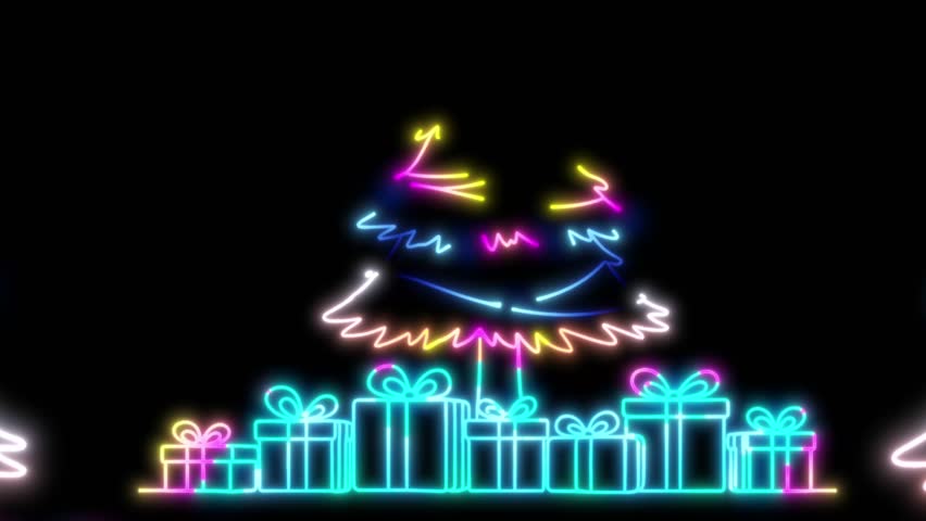 Neon Christmas Tree With Star Animation