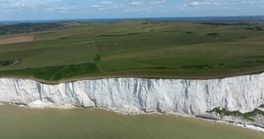 Aerial View of Seven Sisters Cliffs By The English Channel In Sussex, England, UK.
