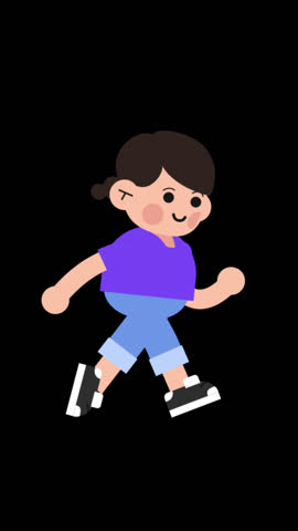 Young Woman Character Run Animated. Flat Cartoon Girl Character Run Cycle Animation with alpha channel.