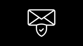 A white email icon with a shield and checkmark on a black background, symbolizing secure communication and data protection. - Powered by Shutterstock - Get 15% off with code: PIKWIZARD15