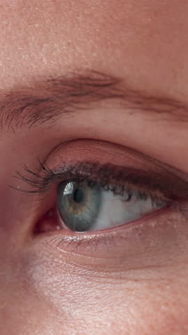 Thinking, woman or eye in closeup with vision for optometry exam, disease detection or glaucoma test. Person, eyesight or idea with cornea scan, cataract assessment or visual observation for wellness