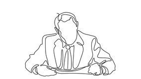 Animated self drawing of continuous line draw businessman reading newspaper.  Full length one line animation. 4K - Powered by Shutterstock - Get 15% off with code: PIKWIZARD15