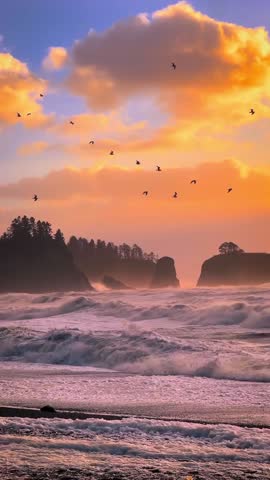 waves on the beach at sunset