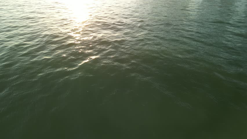 Rocky shoreline with lush greenery lights up as the sun rises, revealing textures, clear water, and soft waves