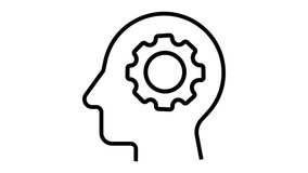 Animated icon with a human head and rotating gears that represent the human brain working hard - Powered by Shutterstock - Get 15% off with code: PIKWIZARD15