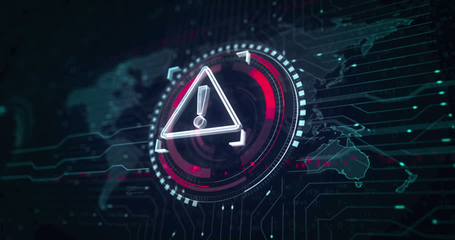 Alert warning and security breach alert symbol abstract digital concept. Global network and cyber technology background seamless and looped 3d animation.
