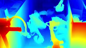 Visual representation of industrial robotic arms on a production line, shown in grayscale depth map and heatmap format for automation and machine vision analysis. - Powered by Shutterstock - Get 15% off with code: PIKWIZARD15