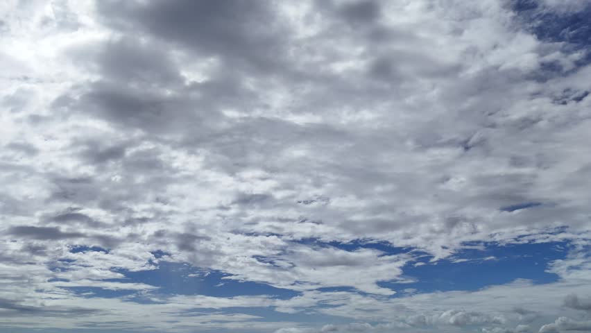 Dynamic clouds moving across a bright blue sky on a partly cloudy day, showcasing various cloud formations and atmospheric changes