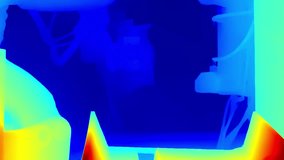 Visual representation of industrial robotic arms on a production line, shown in grayscale depth map and heatmap format for automation and machine vision analysis. - Powered by Shutterstock - Get 15% off with code: PIKWIZARD15