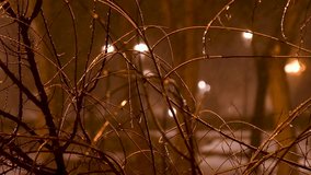 Fabulous view of the snow-covered city park at night, with trees in the snow, cozy warm light of lanterns. It's time for Christmas holidays, winter walks, a combination of the city and nature. - Powered by Shutterstock - Get 15% off with code: PIKWIZARD15