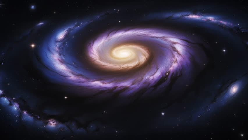 
A magnificent spiral galaxy, seemingly spinning in the depths of space. At its center, the galaxy