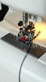 Sewing Machine Stitching Blue Decorative Seam. Vertical Close-Up Video - Powered by Shutterstock - Get 15% off with code: PIKWIZARD15