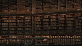 Elegant library interior featuring tall, ornate wooden bookshelves filled with books, warm lighting, and upper balconies, creating a scholarly and historic ambiance. - Powered by Shutterstock - Get 15% off with code: PIKWIZARD15