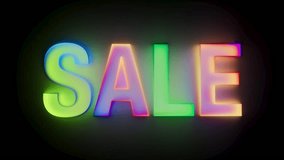 Neon SALE pulses with a gradient color loop on black. Animated text effect for online store and promotion banners. 3D render motion. - Powered by Shutterstock - Get 15% off with code: PIKWIZARD15