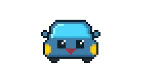 8-bit pixel art cute blue car character excited. looped animation 4k 30fps - Powered by Shutterstock - Get 15% off with code: PIKWIZARD15