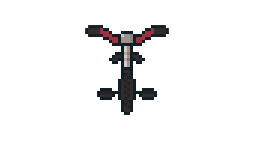 8-bit pixel art red bicycle front view. looped animation 4k 30fps