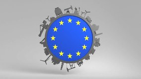 Economic relationship between the European Union and USA . National flags. Teamwork concept. Energy generation and heavy industry. Objects located around the circle. - Powered by Shutterstock - Get 15% off with code: PIKWIZARD15