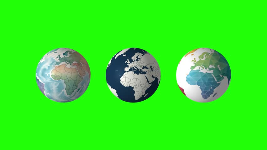Rotating Earth Animation – 3 Globe Styles on Green Screen