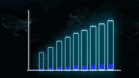 Earth map backdrop with neon bar chart and rising arrow visualizing international business and data metrics. Neon Bar Graph with Upward Arrow and Earth Map Background chart data. - Powered by Shutterstock - Get 15% off with code: PIKWIZARD15