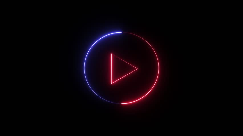A generic video player interface featuring a neon-style play button icon. The icon is a universal symbol used across various devices and interfaces to initiate media playback. 