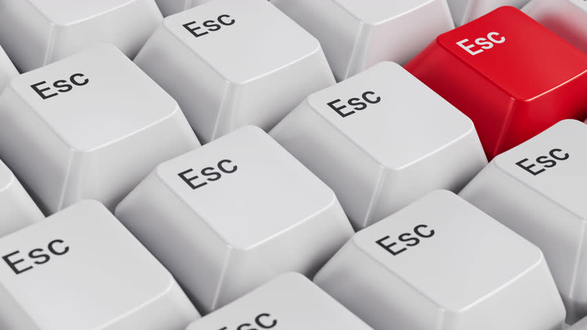 3D Animation of Red ESC or Escape Key Highlighted on White Keyboard – Concept of Freedom and Contrast.