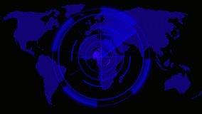 Futuristic world radar showing blue digital continents with central scanning interface animation. Global Radar Map with Blue Digital World Map and Central Scanning Display. - Powered by Shutterstock - Get 15% off with code: PIKWIZARD15