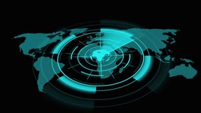 Futuristic global radar display in cyan with Earth-centered scanning for digital interface visuals. Cyan Digital World Map with Futuristic Radar Scan and Earth Focus global. - Powered by Shutterstock - Get 15% off with code: PIKWIZARD15