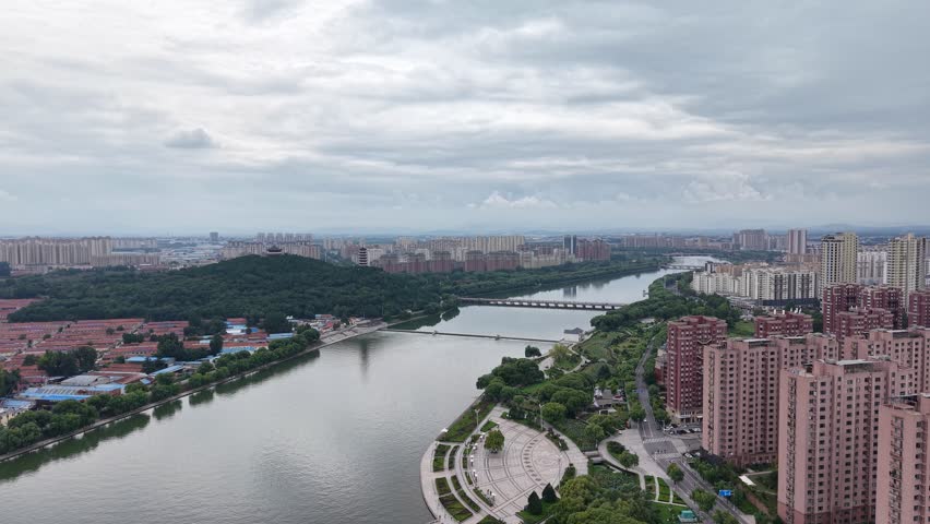Aerial view of the urban landscape of Linqu, Shandong, China