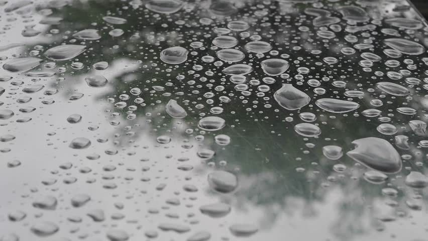 Raindrops on stainless steel floor