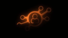 This is a stylish, animated user network icon rendered in a glowing orange neon effect against a solid black background. - Powered by Shutterstock - Get 15% off with code: PIKWIZARD15