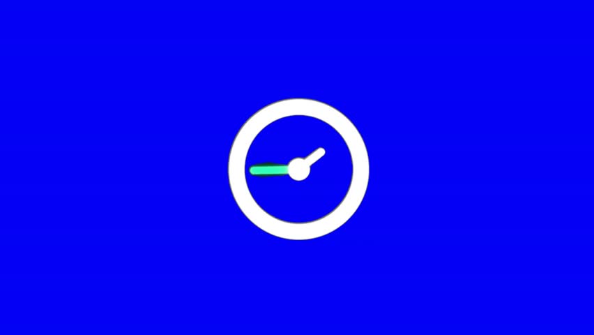 This is an eye-catching, animated clock or time icon displayed on a vibrant blue screen (chroma key) background.