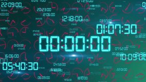 Futuristic 3D animation of time concept with moving green electronic numbers and rapidly rotating red clock arrows, illustrating digital time and data flow. - Powered by Shutterstock - Get 15% off with code: PIKWIZARD15