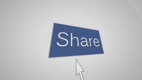 Animated blue “Share” button with a hand cursor clicking on it, illustrating social media engagement, digital interaction, online sharing, and user interface actions. - Powered by Shutterstock - Get 15% off with code: PIKWIZARD15