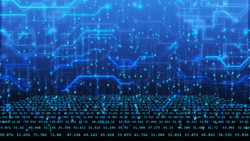 A futuristic tech background featuring moving numbers and circuit board patterns on a blue surface, symbolizing digital data, internet technology, connectivity, and modern business innovation. - Powered by Shutterstock - Get 15% off with code: PIKWIZARD15