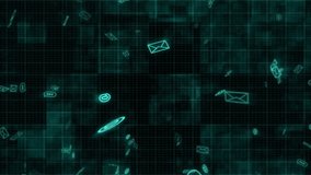 Animated message icons move dynamically over a dark grid background, representing global email communication, digital messaging, internet connectivity, and modern information flow. - Powered by Shutterstock - Get 15% off with code: PIKWIZARD15