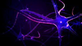 3D animation of neurons and synapses transmitting electrical and chemical signals in pink and violet, illustrating brain activity, neural communication, and neuroscience concepts. - Powered by Shutterstock - Get 15% off with code: PIKWIZARD15