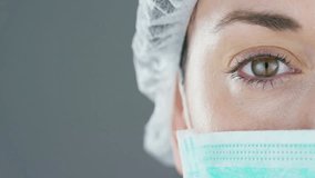 Close-up portrait of a female surgeon or doctor wearing a mask, ready for operation, highlighting professionalism, healthcare, and medical practice. - Powered by Shutterstock - Get 15% off with code: PIKWIZARD15