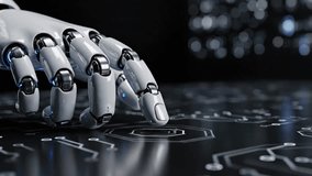 Futuristic robot hand touching interface with glowing circuits, powering innovation and automation in advanced technology for seamless solutions - Powered by Shutterstock - Get 15% off with code: PIKWIZARD15
