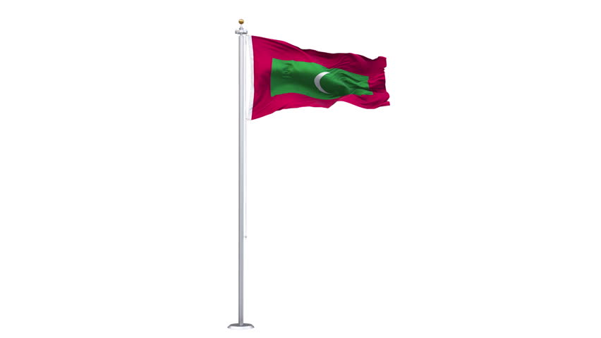 Maldives flag waving looping with transparent background, with alpha matte layer for transparency in the background.