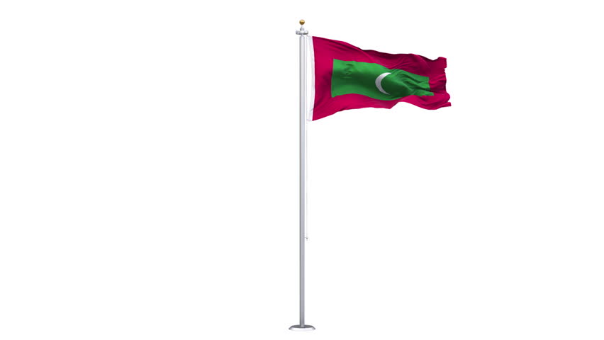 Maldives flag waving 360-degree rotation looping, transparent background, with alpha matte layer for transparency in the background.