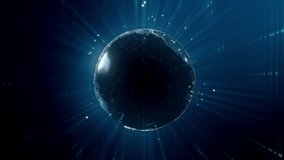 Seamless loop: a rotating digital Earth with rays and data lines streaming in and out as matrix-style Seamless loop drift in the background; cinematic blue tech globe for global network themes. - Powered by Shutterstock - Get 15% off with code: PIKWIZARD15