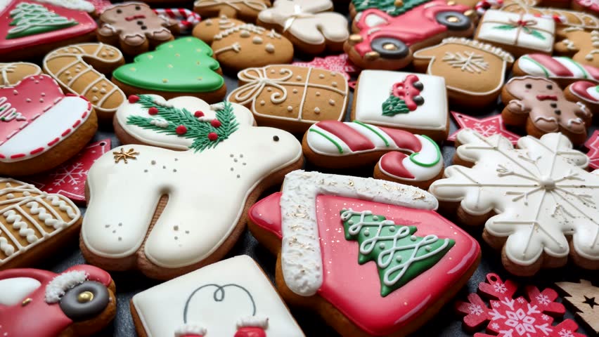 Gingerbread, Christmas cookies, and ornamental holiday baked goods. Christmas gingerbread as a backdrop for your design