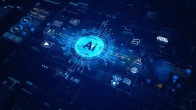 Futuristic AI interface with glowing circuit lines, data analytics graphics, and technology icons symbolizing machine learning, automation, digital innovation, and advanced computing processes. - Powered by Shutterstock - Get 15% off with code: PIKWIZARD15