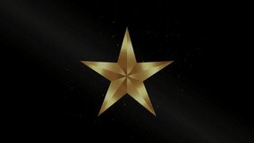 Animation of Gold Star, golden Glitter Sparkling Magic light. Shining gold Dust particles sparkles on black starry background 4K. Christmas, festive, Anniversary, new year, event, Festival. Video loop - Powered by Shutterstock - Get 15% off with code: PIKWIZARD15