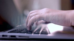 Hand Typing on Laptop Keyboard with Overlaid Virtual Financial Charts and Real-Time Data Analysis Interface. - Powered by Shutterstock - Get 15% off with code: PIKWIZARD15