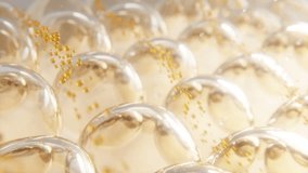 Soft gold collagen beads glistening, close-up. Perfect for skincare, beauty, anti-aging, and wellness content. Symbolizes youthful skin, pure essence, and gentle treatment. - Powered by Shutterstock - Get 15% off with code: PIKWIZARD15