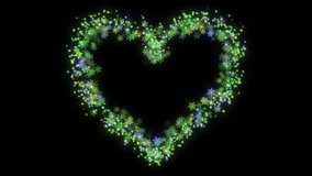 Abstract Glowing Heart Of Snowflakes Bokeh Lights Vibrant Green, Blue, Purple Particles On Black, Perfect For Winter Love, Holiday Design, Romantic Backgrounds,glowing Snowflake Heart Outline On B - Powered by Shutterstock - Get 15% off with code: PIKWIZARD15