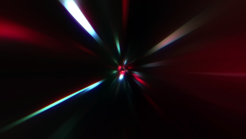 Abstract VJ loop red blue flicker streak star shine light tunnel on black background.4K 3D fractals seamless loop infinite complex glowing radial light streaks.