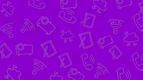 Seamless pattern with a purple tech cloudscape featuring wifi, phone, projector, and tablet. Ideal for techthemed designs and backgrounds. - Powered by Shutterstock - Get 15% off with code: PIKWIZARD15