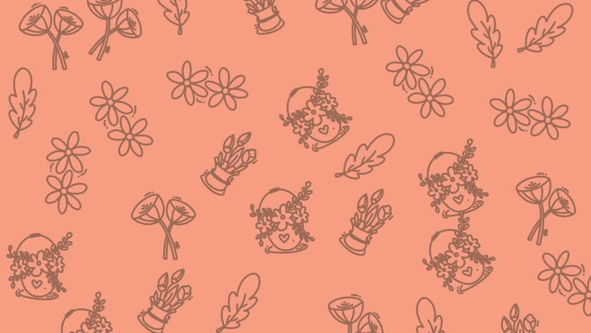 Seamless pattern background light peach backdrop showcases a delicate array of brown flower and leaf patterns.
